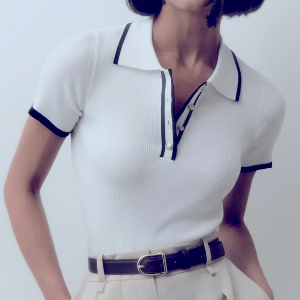 NWT REVOLVE & OLD MONEY PREPPY lovers COMMENSE knit collared top metal buttons S